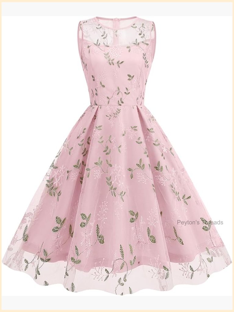 Floral Embroidery Tulle Sweetheart Neck Midi Dress Sleeveless